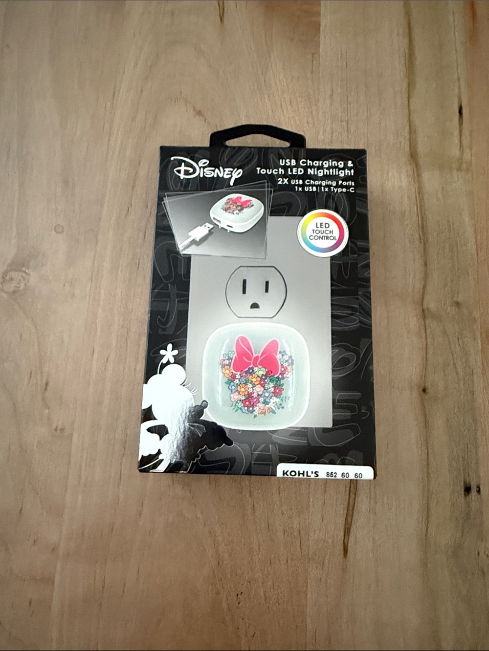 Disney USB Touch LED Nightlight Charger with Pink Bow Floral Art